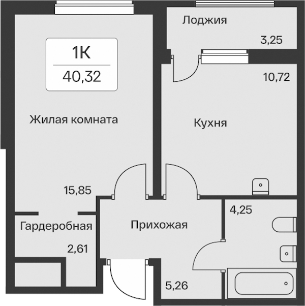 1-комнатная квартира 40.32 м², 3/11 эт., ЖК «Расцветай в Янино»